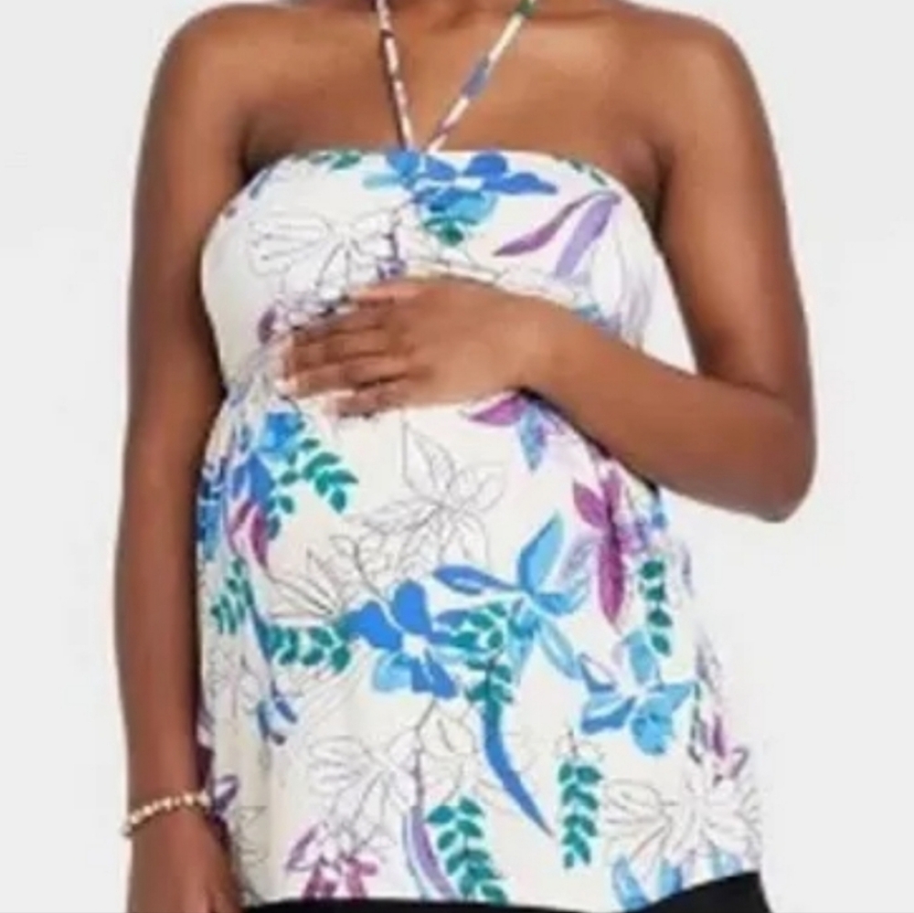 5/$25 Isabel Maternity by Ingrid & Isabel Floral Halter Maternity Top